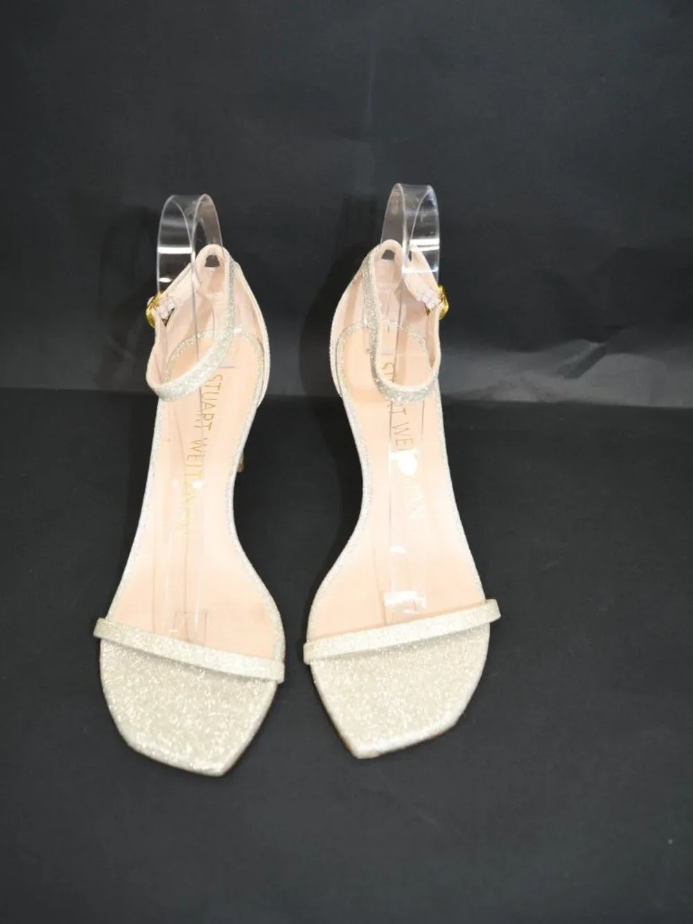$450 Stuart Weitzman Amelina Ankle Strap Sandal PLATINO 75MM NUDIST 7.5 (PD2)